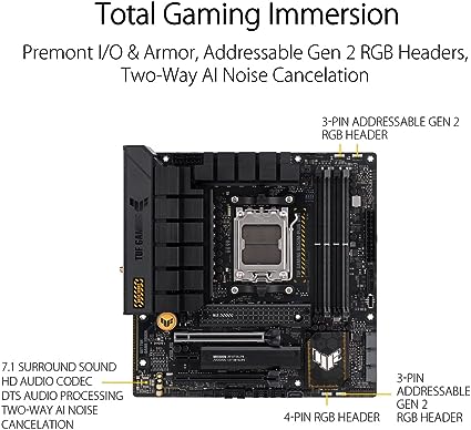 ASUS TUF GAMING B650M-PLUS WIFI Socket AM5 (LGA 1718) Ryzen 7000 mATX gaming motherboard(14 power stages, PCIe® 5.0 M.2 support, DDR5 memory, 2.5 Gb Ethernet, WiFi 6, USB4® support and Aura Sync) ASUS TUF GAMING B650M-PLUS WIFI Socket AM5 (LGA 1718) Ryzen 7000 mATX gaming motherboard(14 power stages, PCIe® 5.0 M.2 support, DDR5 memory, 2.5 Gb Ethernet, WiFi 6, USB4® support and Aura Sync)